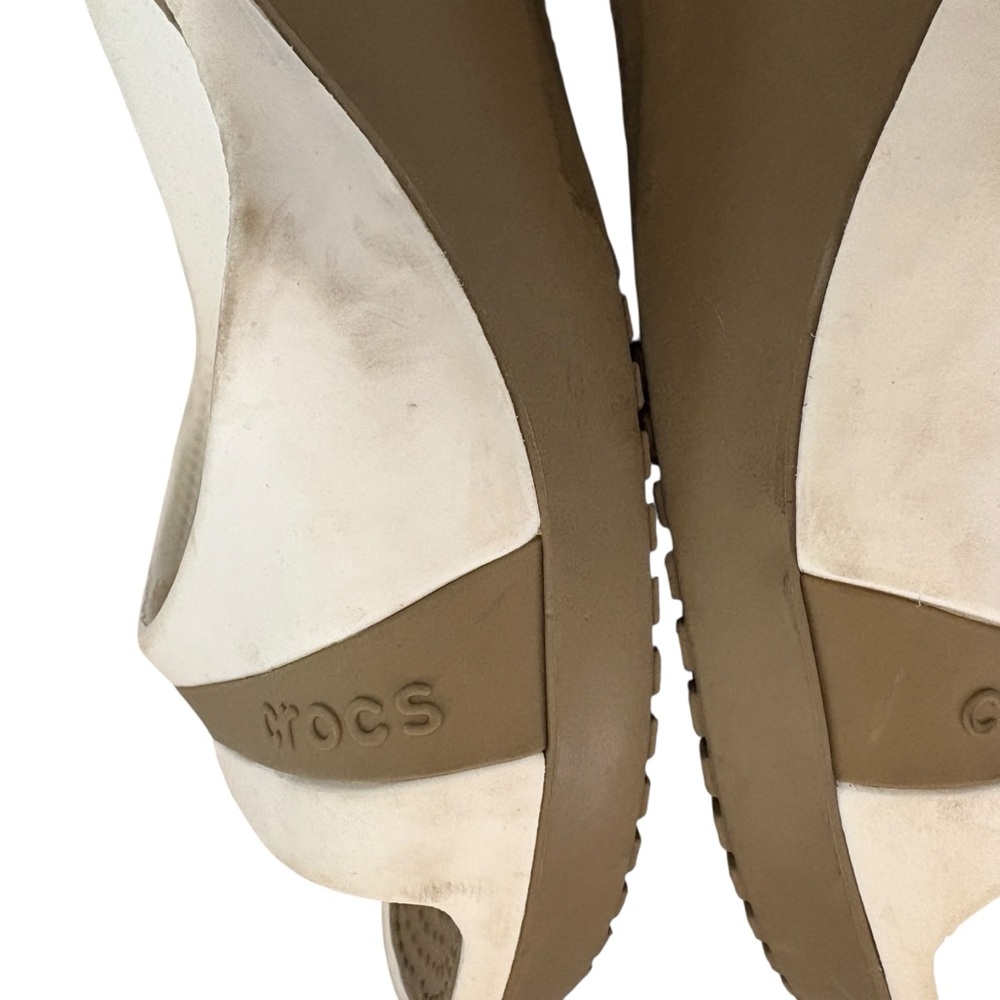 CROCS  Sassari Slide Wedge White and Brown Sandals Womens Size 8 - Picture 6 of 11